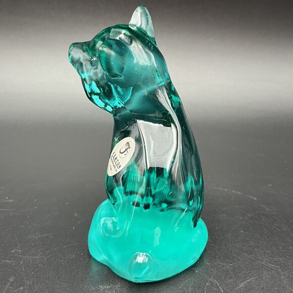 Fenton Aqua Teal Blue Green Glass Pig Figurine Original Sticker - Picture 3 of 10